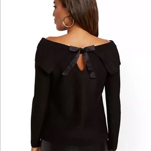 NY&C Off-The-Shoulder Bow-Back Sweater - WHITE